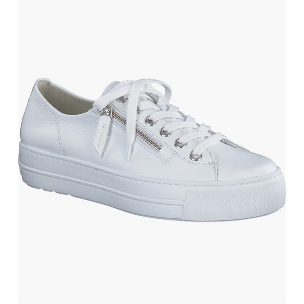 White Leather Women's Sneakers with zipper